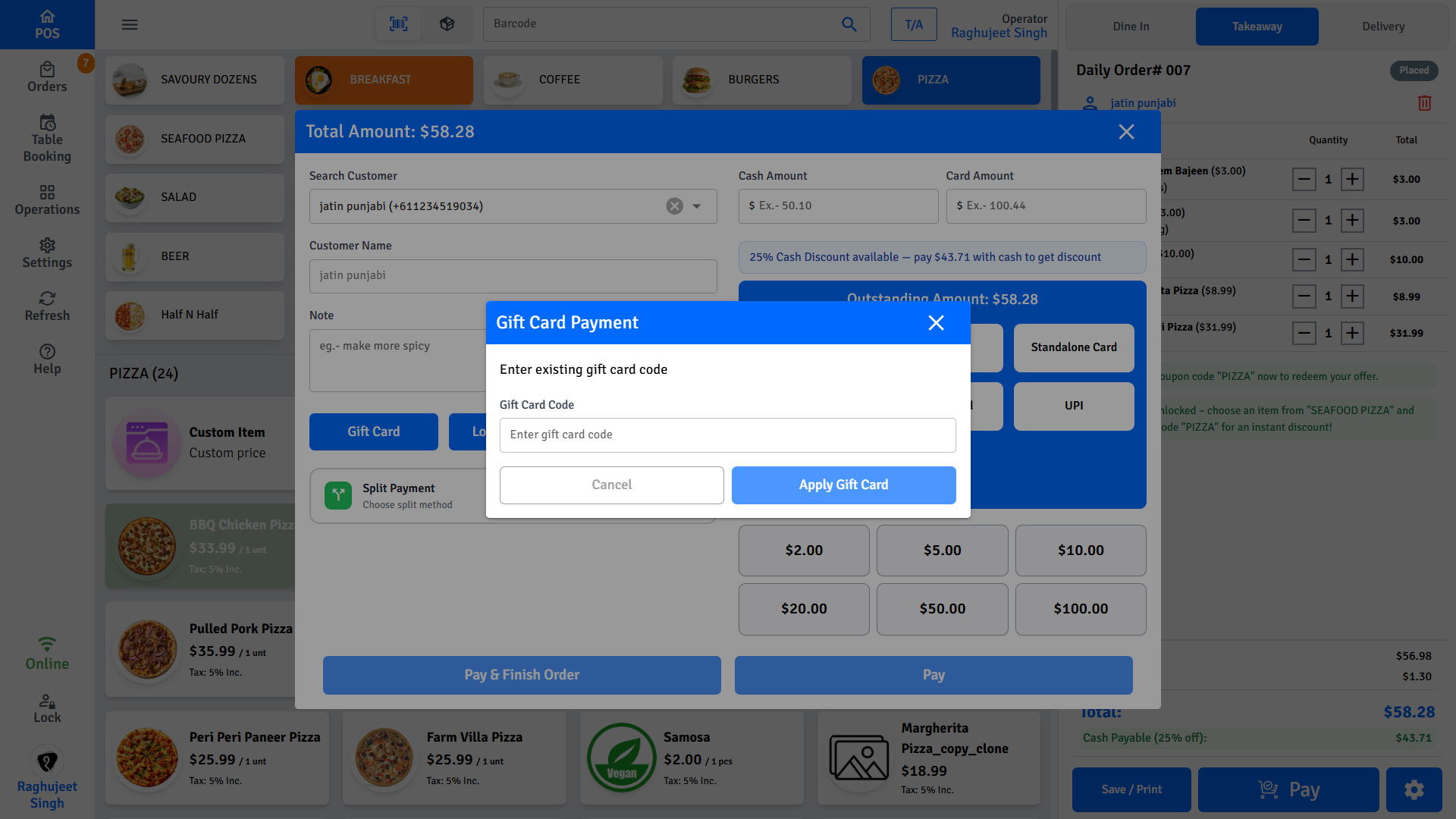 Pratham POS Gift Card Payment Pratham POS gift card payment — enter gift card code to apply balance to the order