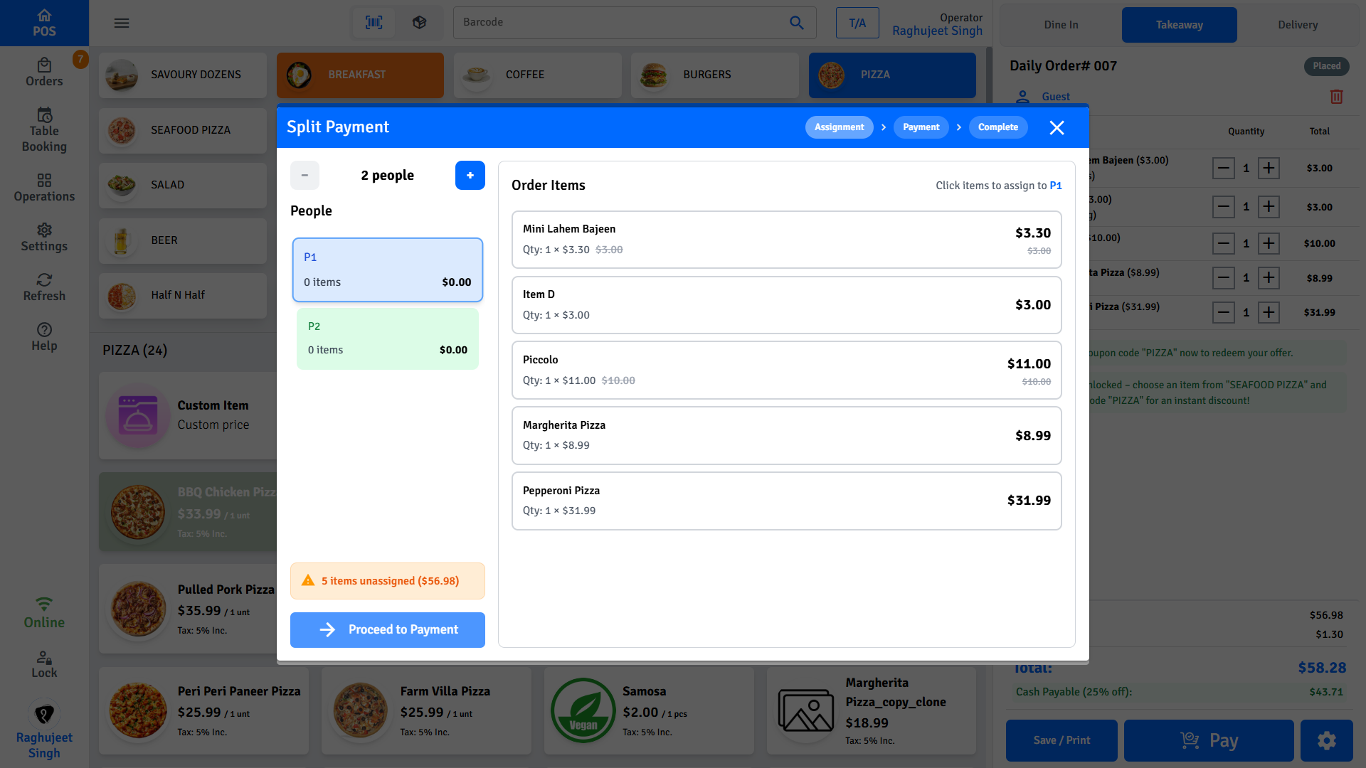 Pratham POS Split Payment Item Assignment Pratham POS split payment item assignment — assign cart items to individual people