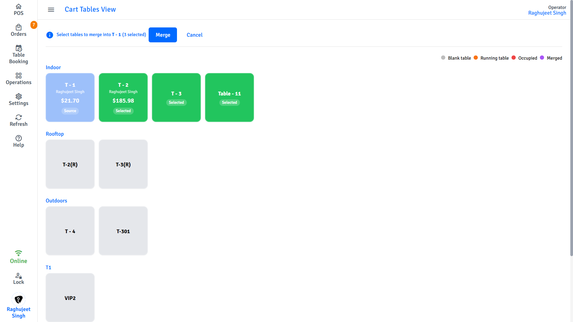 Pratham POS Table Merge Pratham POS table merge — combine multiple table orders into a single bill